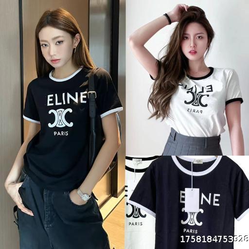  Summer New Arc de Triomphe Letter Logo Printed Short Sleeve T-shirt for Women, Loose and Versatile Bottom Top for Women