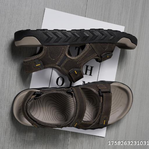 Wholesale! 6 pairs of prices! Large size sandals for men, genuine leather beach shoes, cowhide outdoor shoes for teenagers and children, with exposed toes