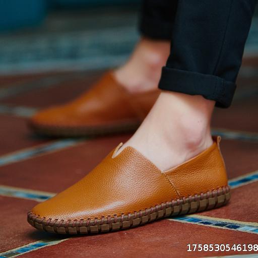 One Step Stepping Head Layer Cowhide Lazy Shoes Leather Shoes
