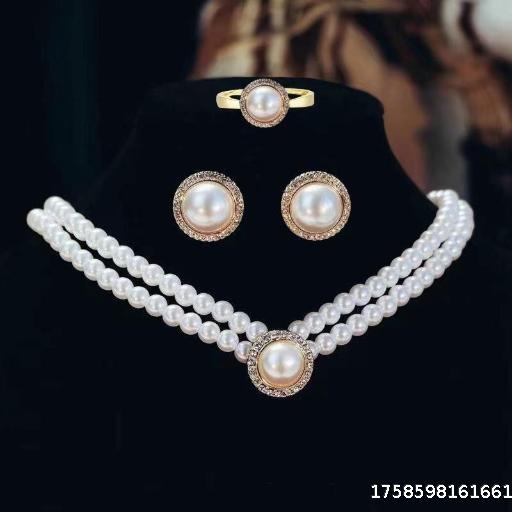  Korean Bridal Pearl Neck Chain Double layered Simple Retro French Style
