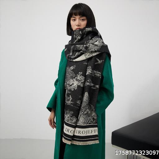  Autumn and Winter Thick Jacquard Scarf, Women's Imitation Cashmere Warm Shawl, High end Light Luxury Landscape Outdoor Dressing