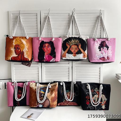 2025 Classic Outdoor Practical Versatile Retro Canvas Bag Cartoon Printed Handheld Beach Bag Large Capacity