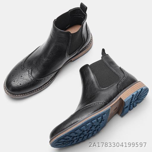 Chelsea Men's Boots Mid Top Carved Casual Men's Shoes Blok Retro Men's Four Seasons Single Boots