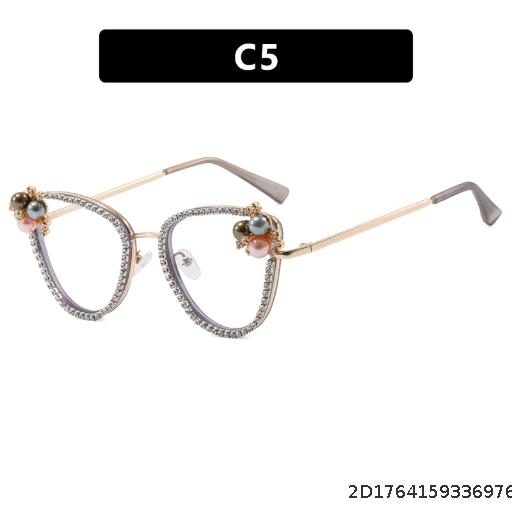  Triangle Cat Eye Diamond Set Flat Mirror 2025 New Anti Blue Light Luxury Eyeframe Pearl Retro Personalized Eye
