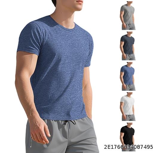 Fitness and Leisure Autumn/Summer Men's Youth Sweatshirt Breathable Slim Fit Round Neck Base Sports Running Short Sleeve