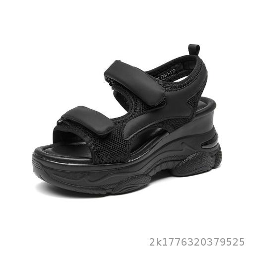 Height increasing sponge cake shoes Velcro sandals