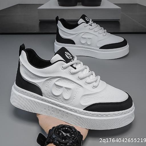 Men's Shoes Autumn Breathable Height Increasing Thick Bottom White Shoes Men's Fashion Versatile Trendy Sports and Leisure Board Shoes Men's Style