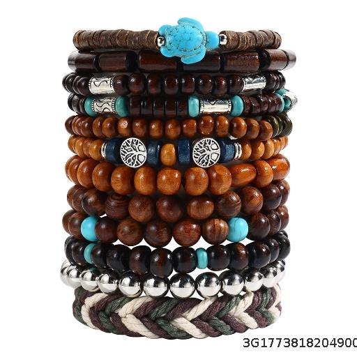 [Wholesale 5pcs] New Handmade Bead Set Bracelet Men's Retro Wooden Bead Elastic Hand String Coconut Shell Bracelet