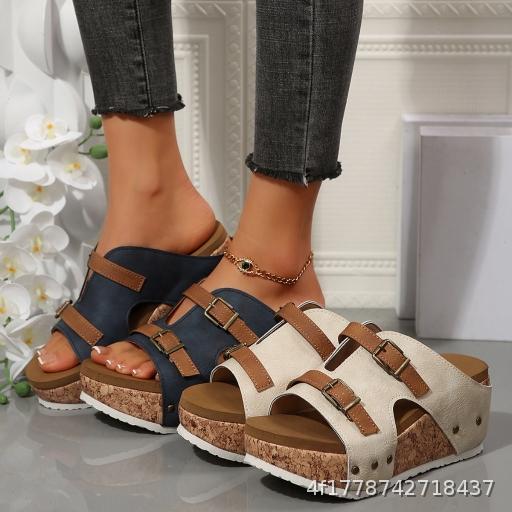 European and American plus size 43wish wedge heel women's fish mouth thick sole rivet sandals women