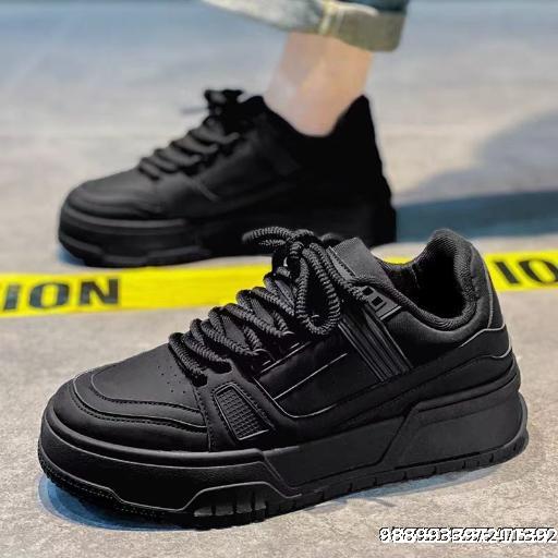 Men's Shoes Sports and Leisure Pure Black Low Top Board Shoes Thick Bottom Height Increase