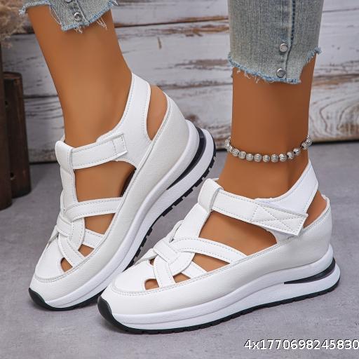  Large Sandals for Women, Spring 2025 New Collection, European and American Slope Heel Roman Velcro Women's Shoes