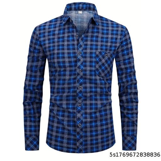Men's Athletic Apparel Men's plaid casual shirt long sleeved button up style
