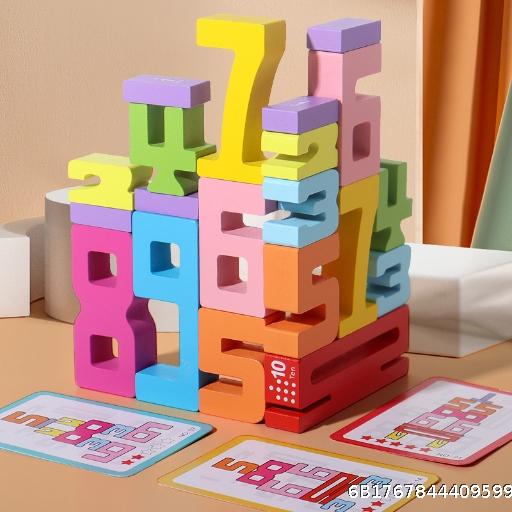 Wooden Preschool Children's Digital Large Particle Building Blocks Game Color Digital Variable Building Blocks Early Education Puzzle Building Game