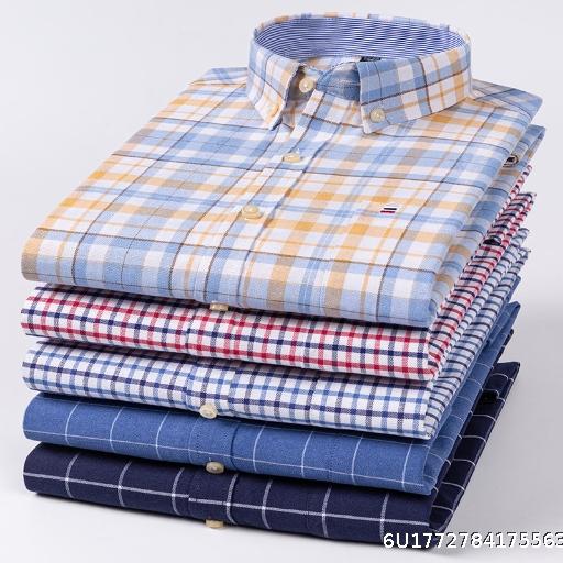  All cotton washed checkered shirt men's business shirt long sleeved pure cotton Oxford spun casual men's top