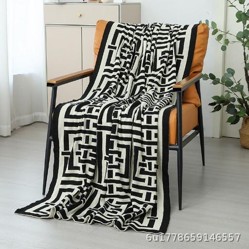  Office Knitted Blanket Sofa Cover Blanket Bed End Towel Sample Room Towel Blue Black Loop Pattern