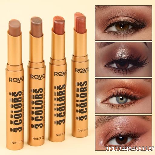 MOQ 3 RQVQ Tri color eye shadow Stick High light Shaping Silhouette Fine Gradual Change Shining Pink Earth Color eye shadow