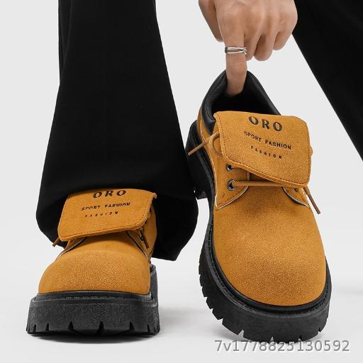 Spring low top Martin boots men's retro workwear shoes thick sole height increasing breathable suede leather shoes