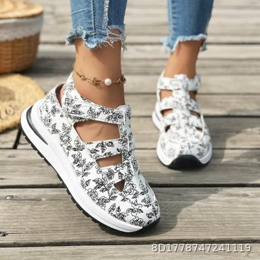 Large size sports sandals for women, summer printed casual sports single shoes for women