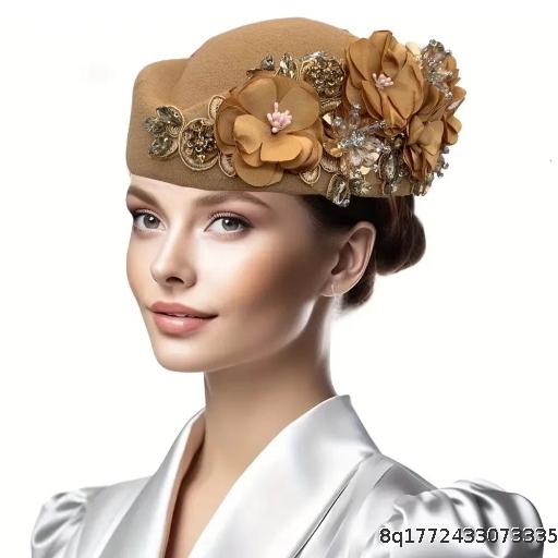 European and American Retro British Felt Headscarf Hat Women's Church Derby Headwear Flower Women's Soft Beret