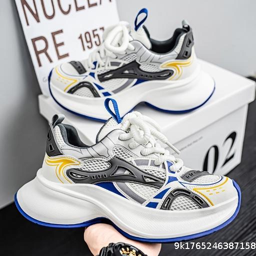 Summer mesh breathable thick soled sports and leisure shoes, fashionable and versatile, height increasing dad shoes, comfortable and trendy lace up men's shoes