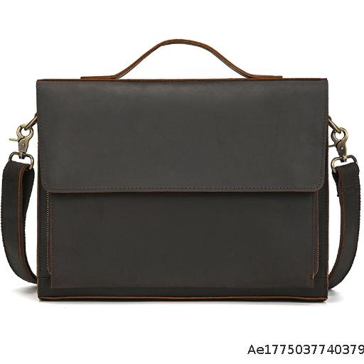  Popular Men's Genuine Leather Shoulder Bag, Crazy Horse Leather Flip Shoulder Bag, 13 inch Flip Business Handbag, Commuter Men's Bag