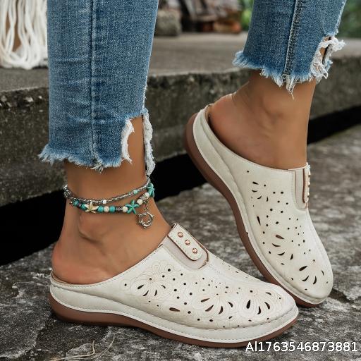 2025 Summer New Women's Baotou Thick Bottom Slippers Large Round Head Rear Empty Casual Slippers for Women