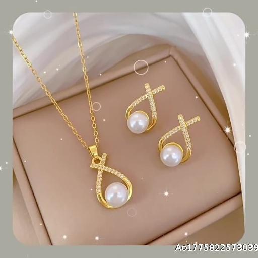  Cross border popular light luxury diamond inlaid cross pearl jewelry set, niche design necklace earrings two-piece set wholesale
