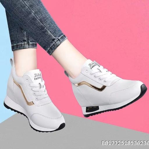  Inner Height Increase Women's Shoes, Small Sports Shoes, 2025 New Korean Edition Thick soled White Shoes, Breathable and Comfortable