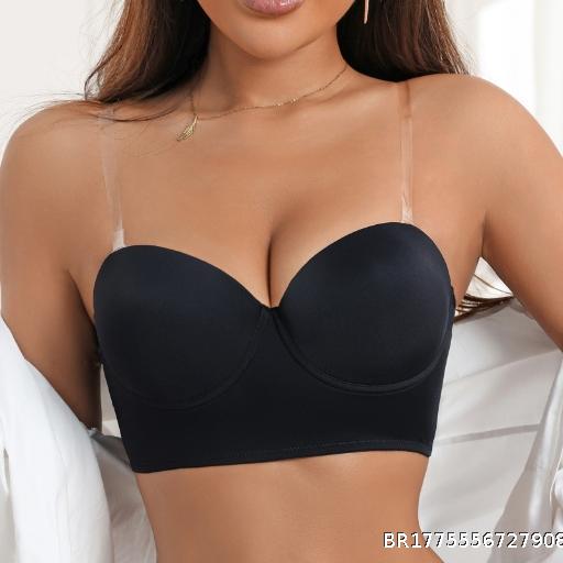  Fashionable and Sexy Black Underwear Transparent Shoulder Strap Beautiful Back Gathering Breathable and Comfortable Bra