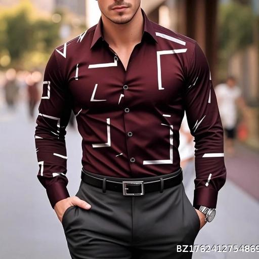 Men's Shirt Men's New Irregular Four sided Elastic Printed Casual Shirt Spring and Autumn Shirt Men's Long Sleeve