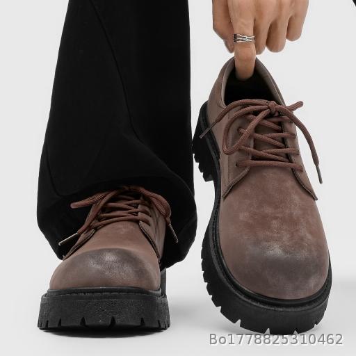 Spring low top Martin boots men's retro workwear shoes thick sole height increasing breathable suede leather shoes