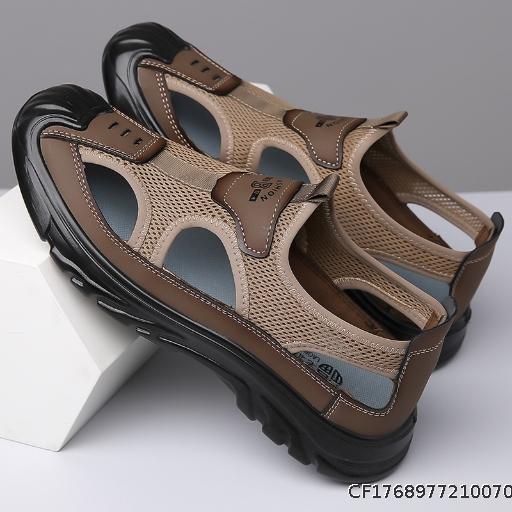 Spring and Autumn Breathable Men's Baotou Sandals Hollow Mesh Hole Shoes Outdoor Non slip Lightweight Sports and Leisure Beach Shoes