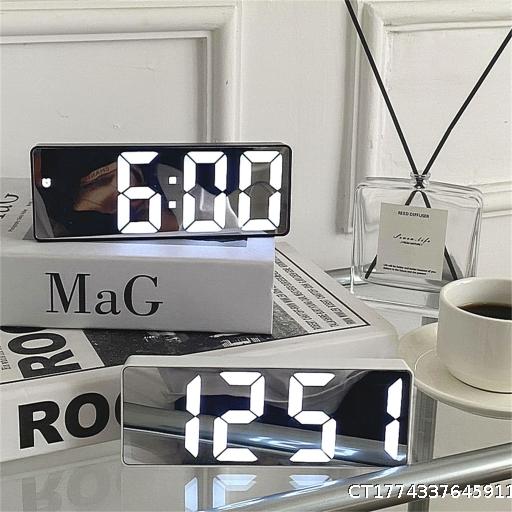 Mirror Alarm Clock~Ins Silent Electronic Clock Student Desktop Display LED Digital Time Monitor Clock