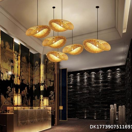  Bamboo woven pendant light, Japanese style personalized creative straw hat shaped pendant light, tea house indoor hotel restaurant living room lobby lighting fixtures