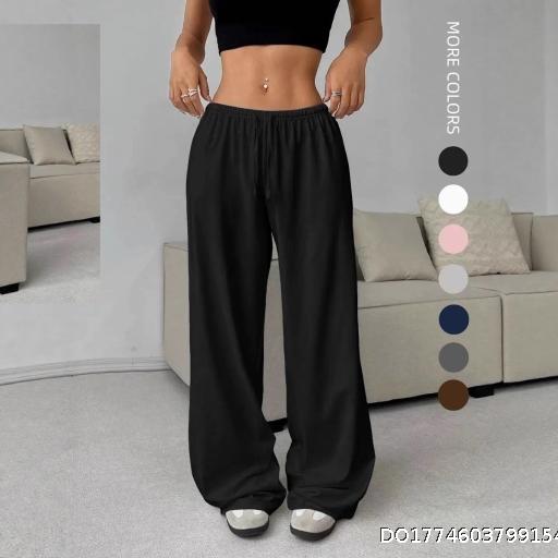  European and American Women's Wear Amazon AliExpress Independent Station Solid Color Pants Elastic Waist Strap Wide Leg Casual Pants