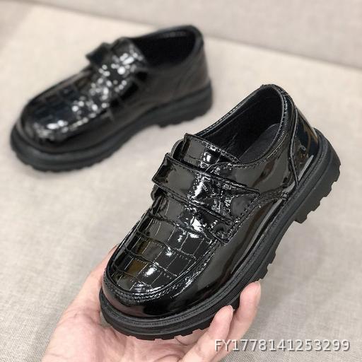 Boys' Little Leather Shoes Black British Style New Children's Soft Bottom Girls' Middle and Large Performance Shoes
