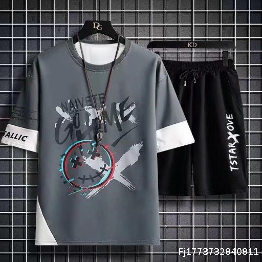 MOQ 4,New Breathable Ice Silk Gradient Set Men's Sleeveless T-Shirt Summer Casual Shorts Sports Two-Piece Factory Wholesale