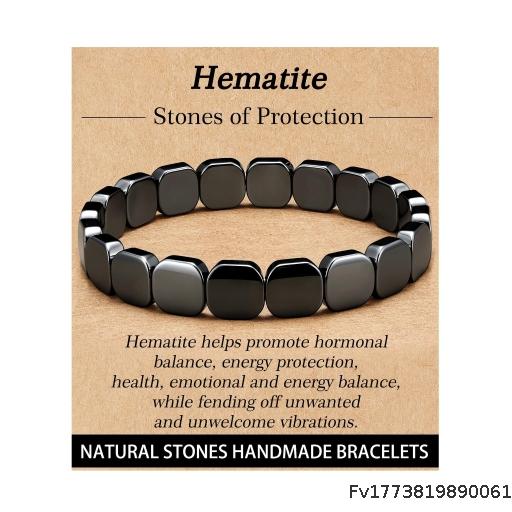 [Wholesale 3 pieces] Men's Black Gallstone Bracelet Natural Black Tourmaline Hematite Square Bead Energy Bracelet Square Black Gallstone Bracelet