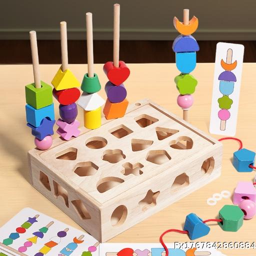 Children's Puzzle Beads Five Set Column Color Sensory Enlightenment Children's Shape Matching Perception Early Education Wooden Building Blocks Play