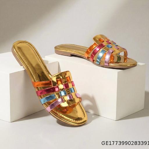 2026 New Knitted Flat Flat Slippers for Women's Outerwear Fashion Versatile One Line Cool Slippers