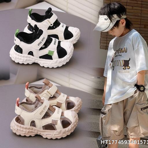  Children's Breathable Sandals with Mesh Frame Shoes, Boys' Sports Sandals, Small and Medium sized Kick proof Baotou Protective Toe Breathable Sandals