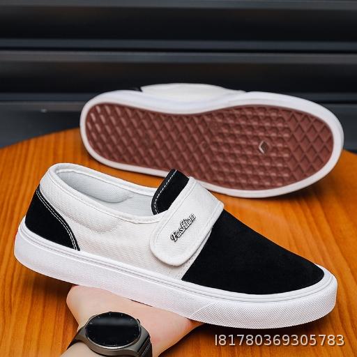 Men's Hong Kong style canvas shoes, fashionable breathable board shoes, Velcro sports shoes, outdoor style male student shoes, fashionable and casual