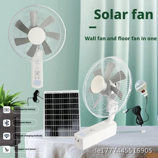 Solar Fan Charging Large Capacity Battery Wall Fan Bluetooth Music Brushless Motor 12 inch Silent Operation