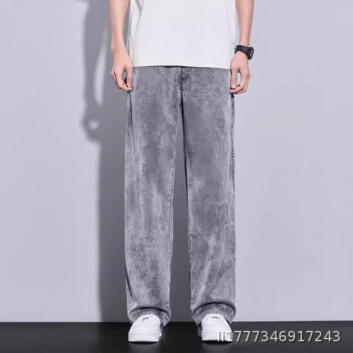 Tencel Jeans Men's Spring and Summer Thin Snowflake Tie Dyeing Loose Straight Casual Pants