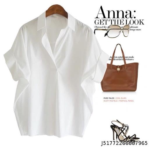 Retro Hong Kong style short sleeved top for women in summer 2025, stylish and versatile, loose batball sleeves, white shirt