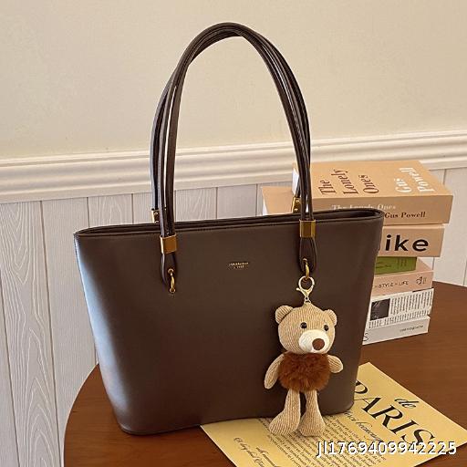  Large Capacity Retro Simple Tote Bag for Women's Outdoor Commuting Versatile Shoulder Bag PU Texture Solid Color Casual Handbag