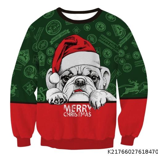 New casual men's and women's Halloween snowman reindeer funny Christmas print pullover couple