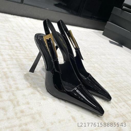 YX Autumn Small Gold Bar Back Empty Strap High Heels Women's Fine Heels Lacquer Leather Baotou Sexy High Heels Sandals Women