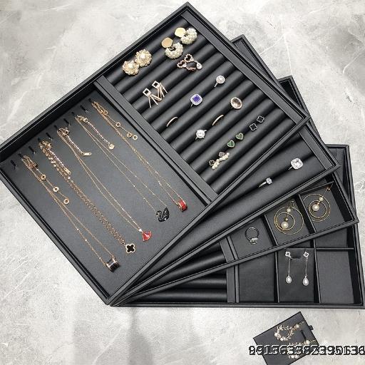 Black PU Leather Jewelry Tray Ring Necklace Earrings Large Capacity Storage Tray Jewelry Viewing Tray Jewelry Display Tray