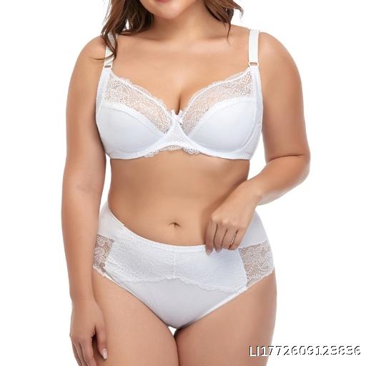 New plus size women's bra set with steel rims and lace edges, women's underwear, women's thin mold cup bra